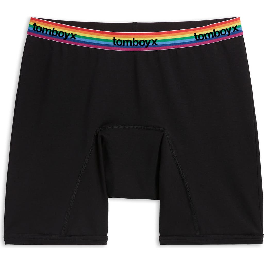 Tomboyx First Line Stretch Cotton Period 9-inch Boxer Briefs In Black Rainbow Logo