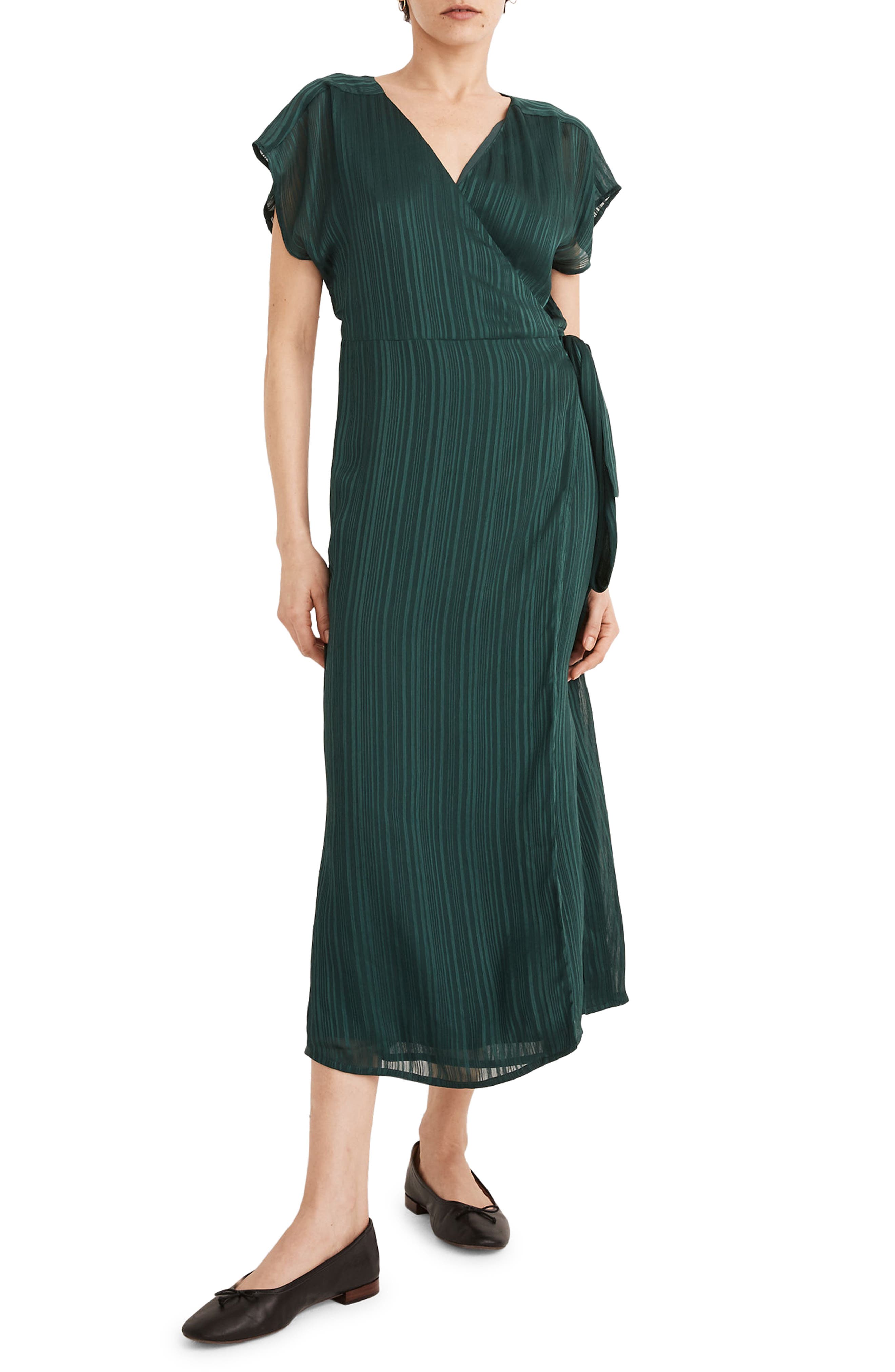 madewell striped satin midi dress
