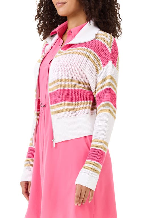 Nz Active By Nic+zoe Mixed Stripe Zip Cardigan In Pink Multi