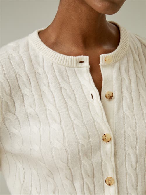 Shop Lilysilk Cable-knit Cashmere Crewneck Cardigan In White