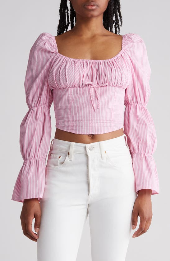 Shop Freshman Pinstripe Corset Top In Pink Stripe