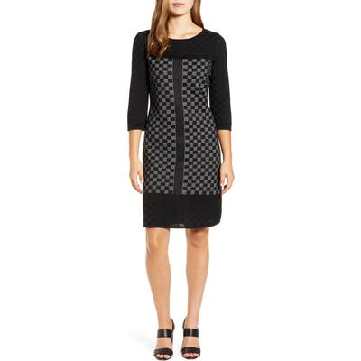Ming Wang Check Sweater Dress, Grey