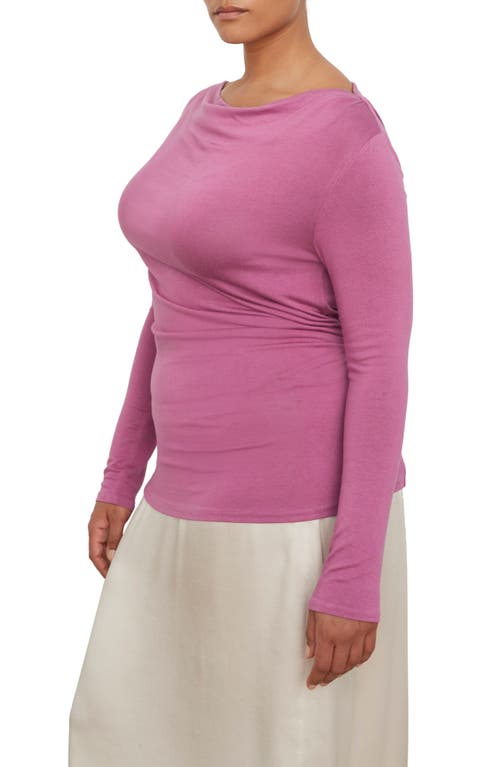 Vince Drape Neck Long Sleeve Top In 691cam-camelia