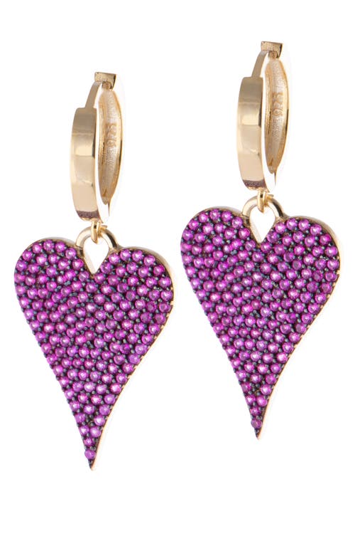 Shop Shymi Pavé Heart Drop Huggie Hoop Earrings In Gold/hot Pink