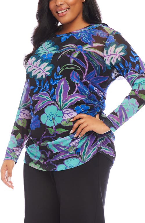 Shop Karen Kane Floral Print Side Ruched Top In Blue Floral Print