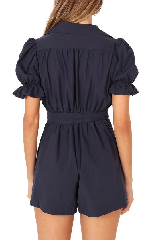 Petal And Pup Riley Tie Waist Cotton Romper In Navy
