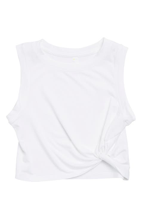 Girls' organic cotton crew neck wide strap vest, white, Kids' Underwear