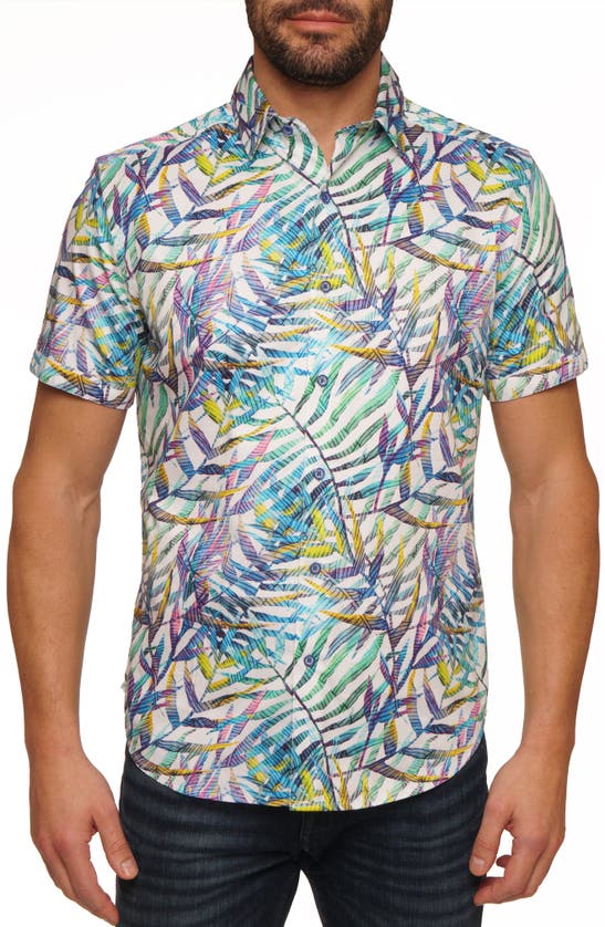 Robert Graham Cedrick Classic Fit Palm Short Sleeve Button-up Shirt In Blue/ Green Multi