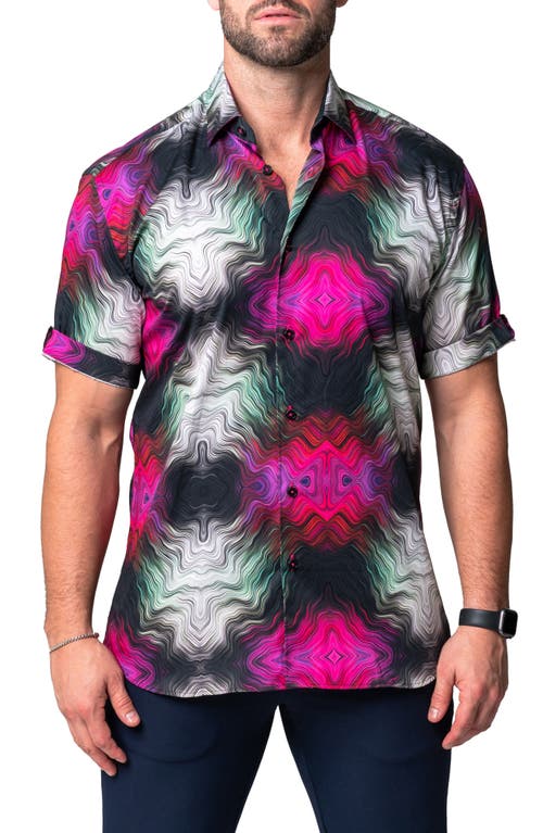 Maceoo Galileo Trip Multi Short Sleeve Contemporary Fit Button-Up Shirt in Multi Pink