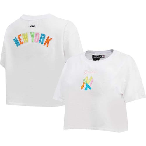 Women's Pro Standard White New York Yankees Washed Neon Cropped Boxy T-Shirt