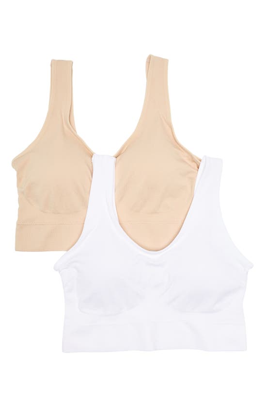 Nordstrom Rack Easy 2-pack Seamless Bralettes In White -beige Smoke