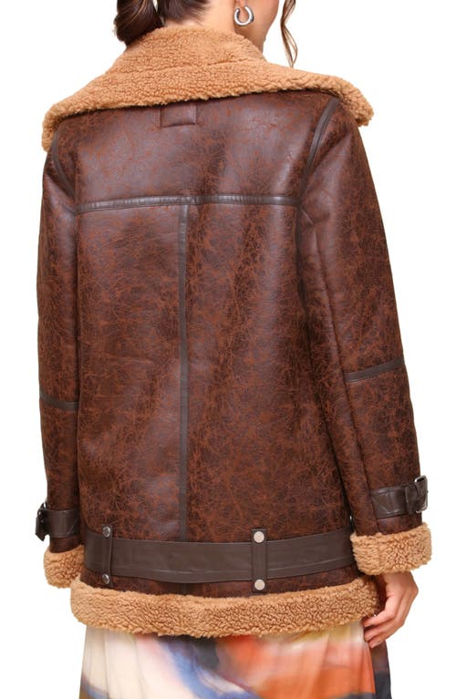 Shop Avec Les Filles Faux Shearling Biker Jacket In Luggage