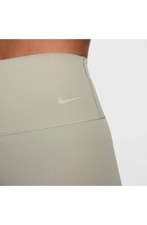 Shop Nike Zenvy Dri-fit High Waist Rib Bike Shorts In Light Army