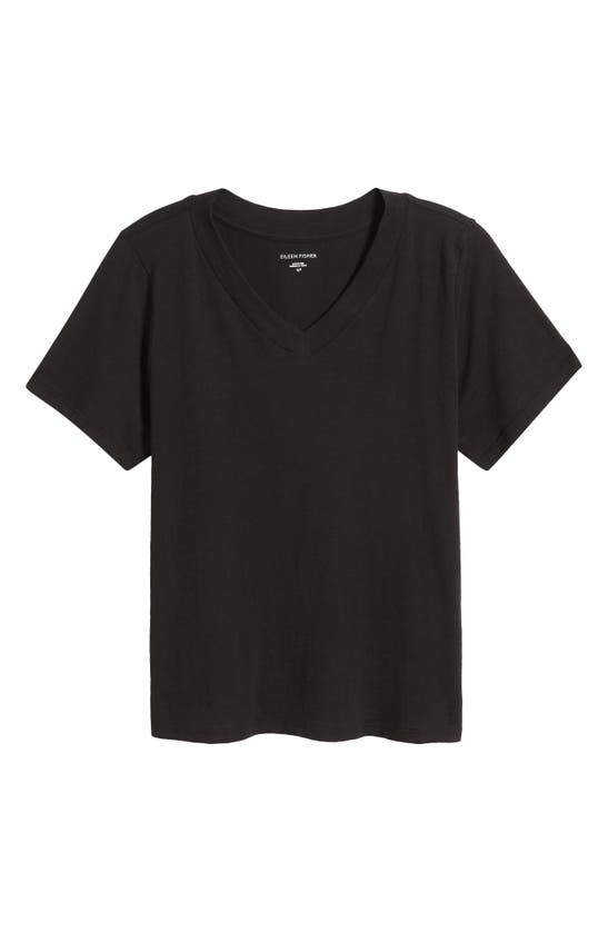 Shop Eileen Fisher V-neck Organic Cotton T-shirt In Black