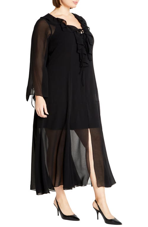 Shop City Chic Vamp Ruffle Long Sleeve Maxi Dress In Black