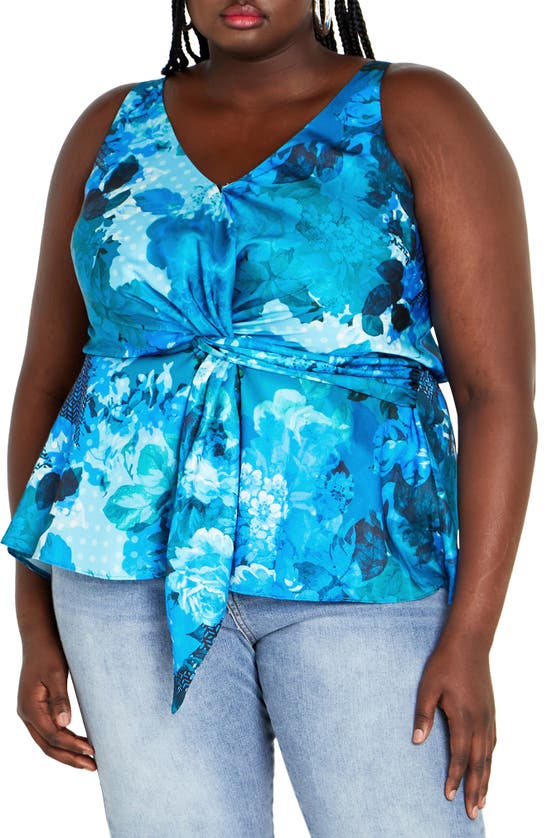 Shop City Chic Serena Twist Floral Tank In Blue Beauty