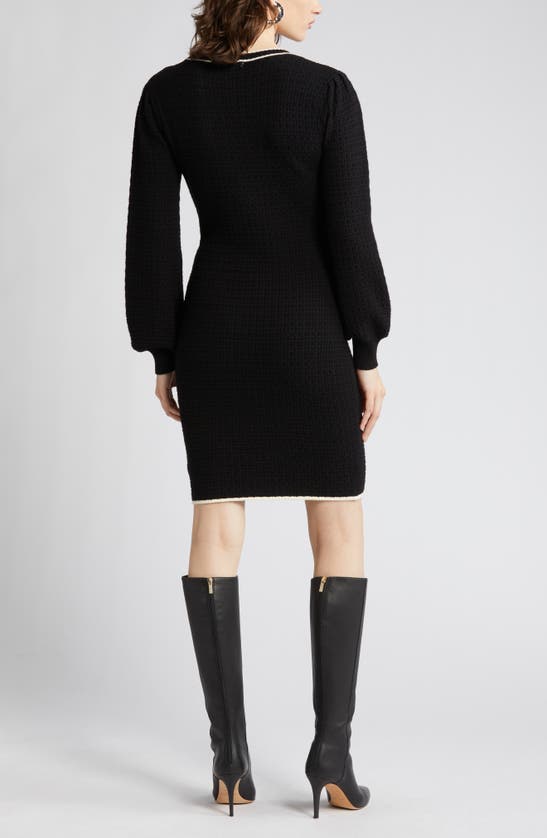 Zoe And Claire Long Sleeve Tweed Minidress In Black