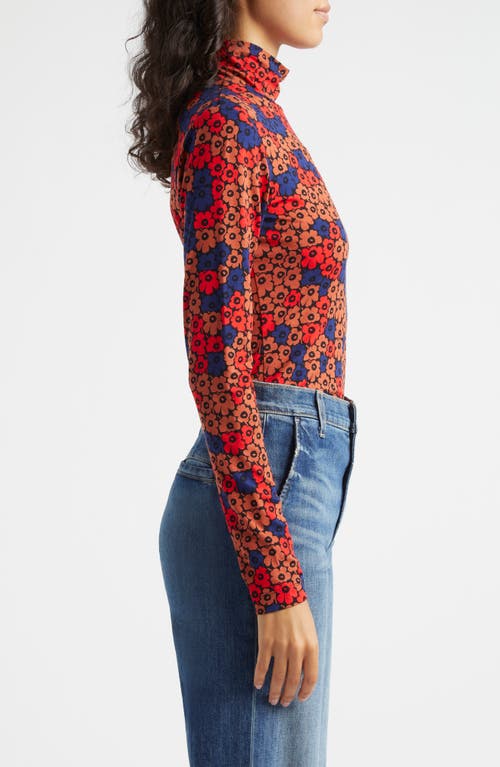 Shop Marimekko Armas Unikko Mock Neck Top In Brick Red Blue Red