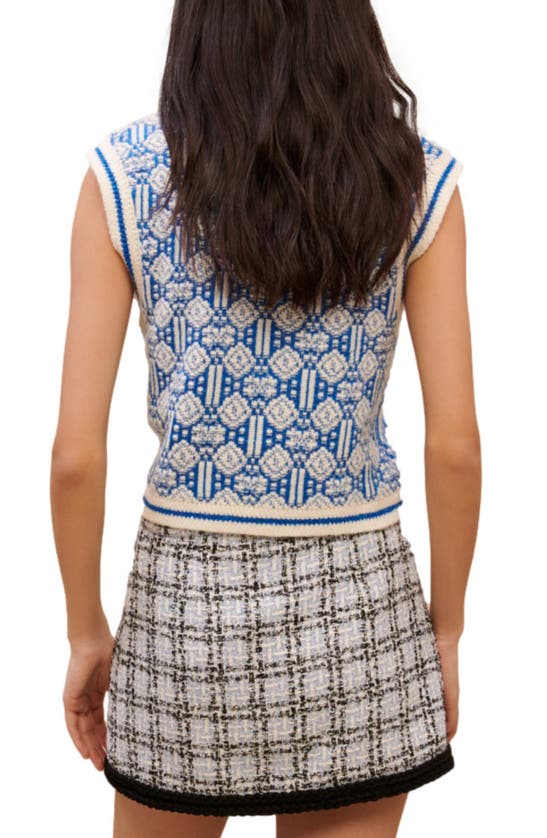 Maje Melonie Clover Jacquard Sleeveless Sweater Blue