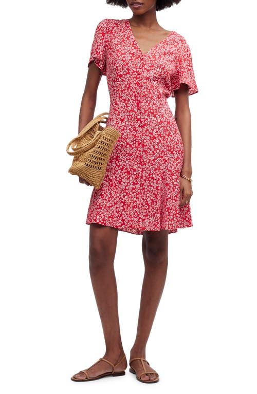 Madewell Floral Flutter Sleeve Dress In Red Ditsy
