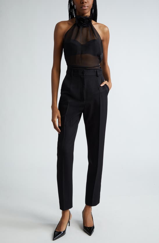 Dolce & Gabbana Rosette Silk Blend Chiffon Halter Top In Nero