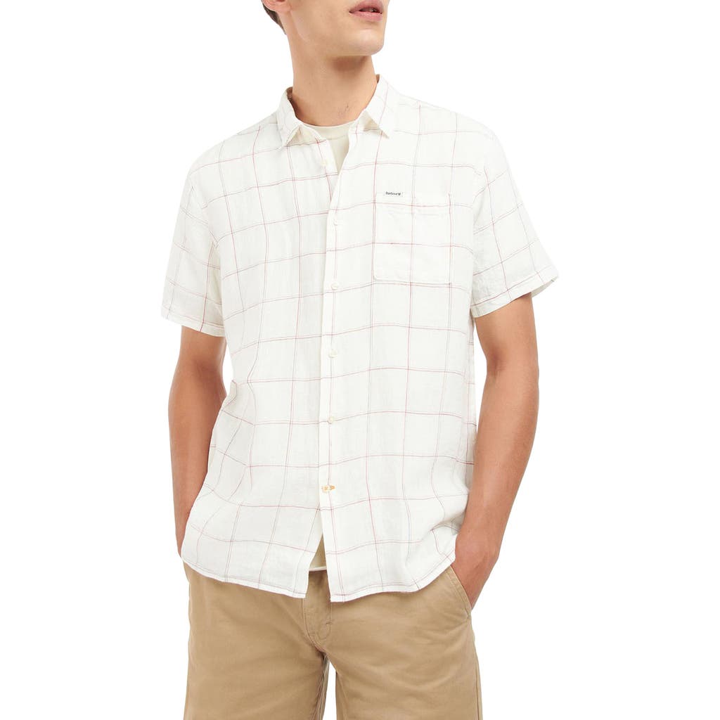 Barbour Bayston Tattersall Short Sleeve Linen Button-up Shirt In Ecru