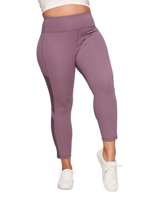 Adore Me Cali Active 7/8 Legging With Striped Mesh In Dark Purple
