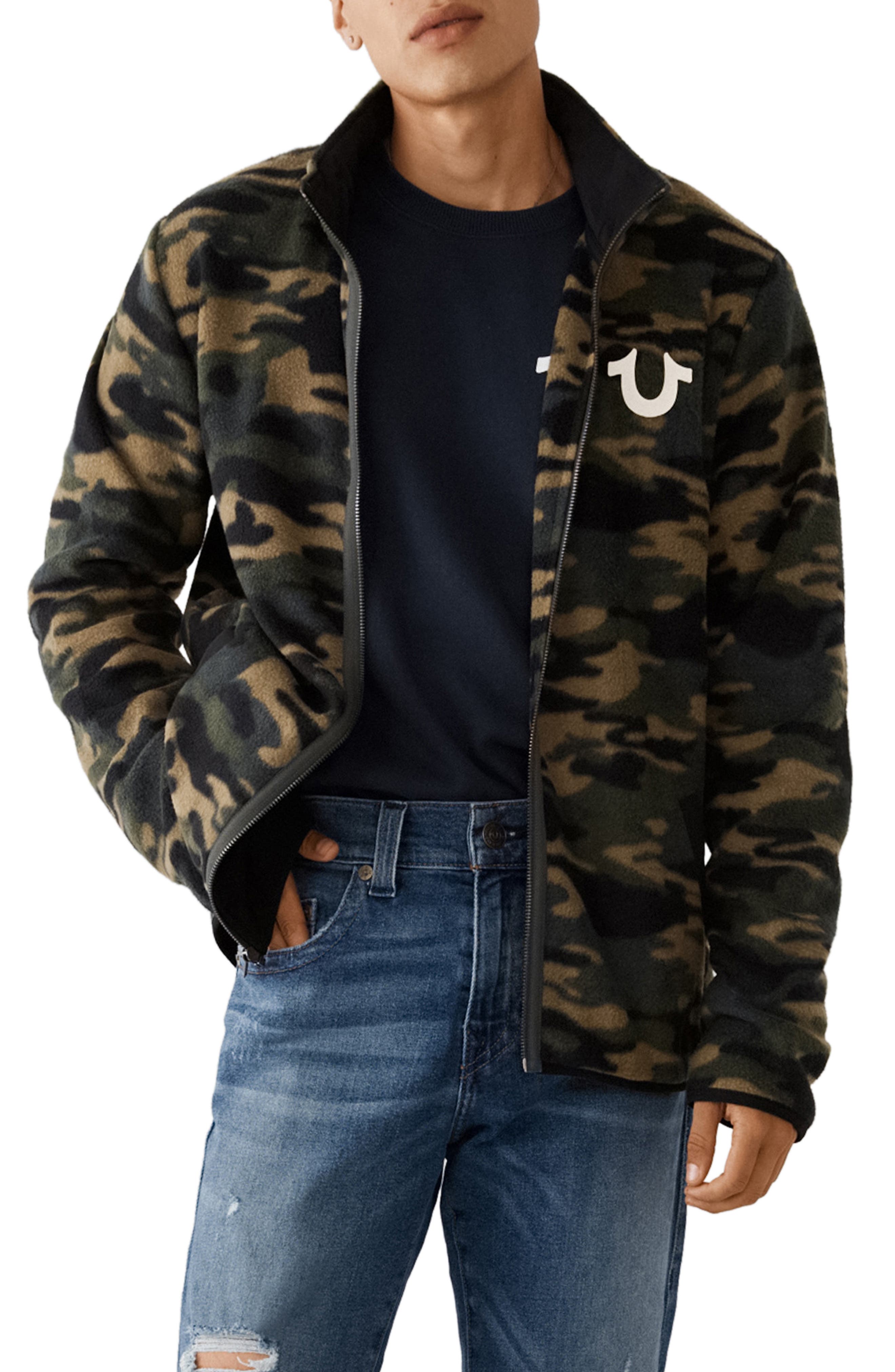 true religion camo bomber jacket