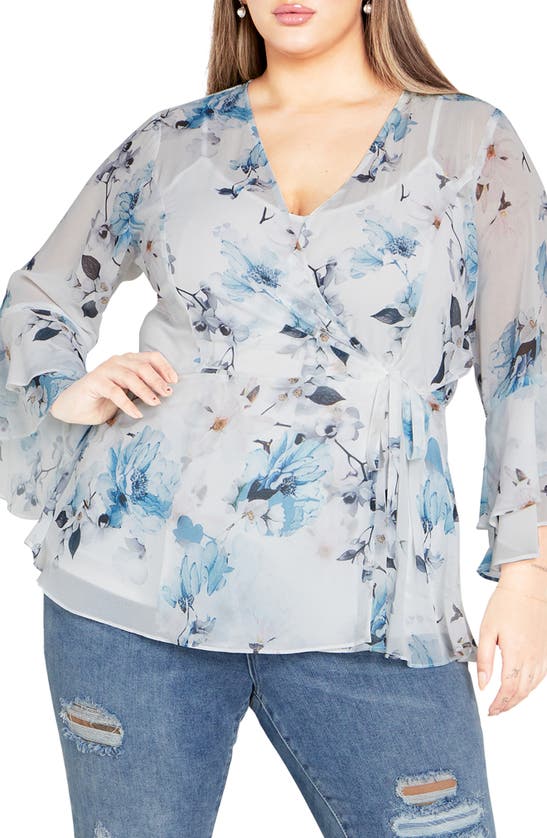 Shop City Chic Kelly Floral Print Wrap Top In Ivory Shy Orchid