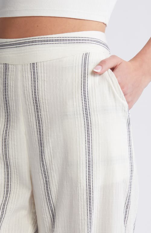 Shop Vero Moda Embroidered Stripe Cotton Wide Leg Pants In Birch/navy Blazer