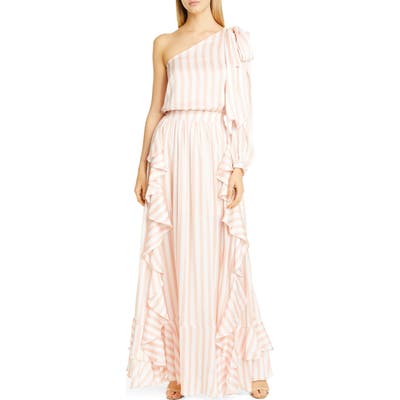 Patbo Cabana One-Shoulder Ruffle Gown, White