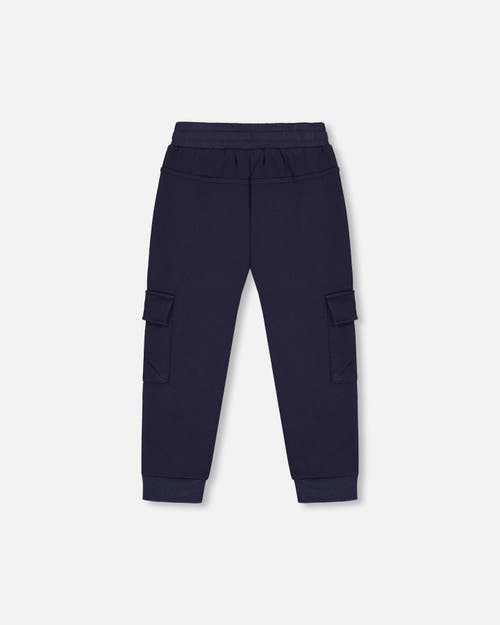 Shop Deux Par Deux Little Boy's Fleece Sweatpants With Cargo Pockets Navy In Peacoat