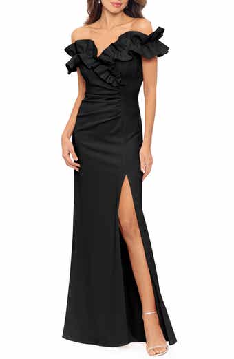 Xscape Ruffle Off the Shoulder Crepe Column Gown | Nordstrom