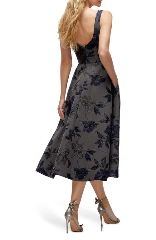 Dessy Collection Metallic Fit & Flare Midi Dress In Noir Midnight Navy