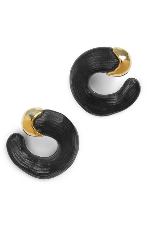 Louis Vuitton Brass , Gold plated and Black Hoop Pierced Earrings 2 Hoops
