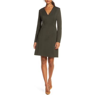 Forest Lily Ponte Knit Long Sleeve Sheath Dress, Green