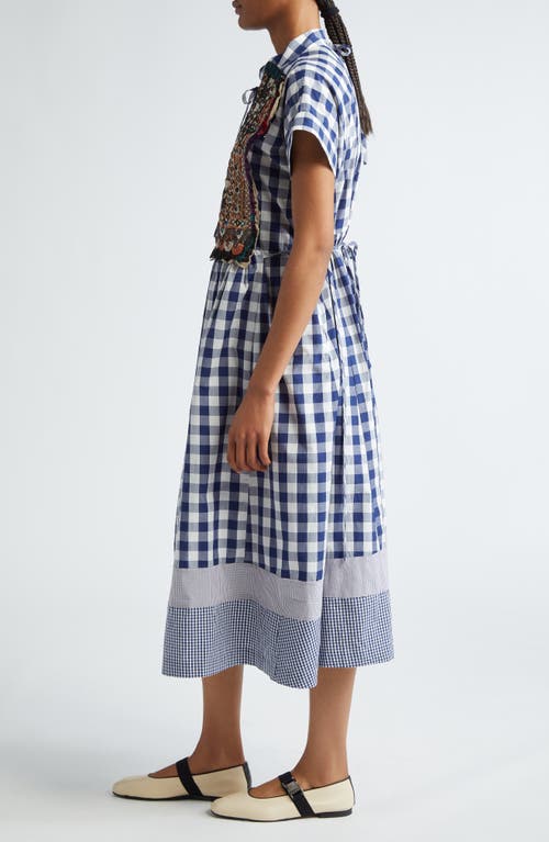 TAO COMME DES GARÇONS TAO COMME DES GARÇONS GINGHAM COTTON MIDI DRESS WITH HAND EMBROIDERED OVERLAY 