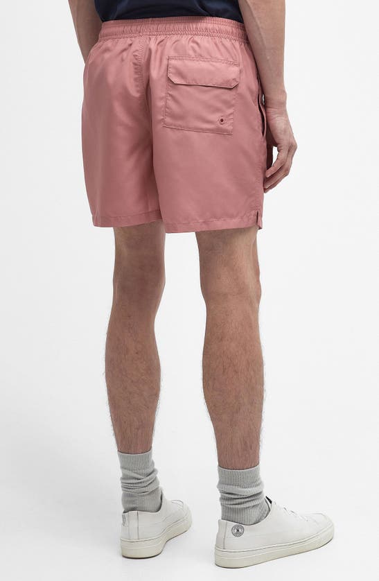 Shop Barbour Staple Logo Embroidered Swim Trunks In Pink Clay