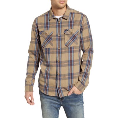 Rvca Reverberation Plaid Button-Up Flannel Shirt, Brown