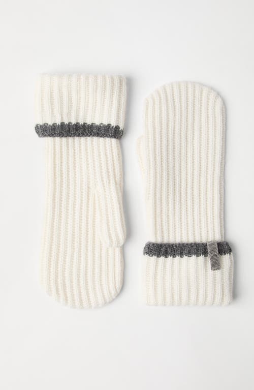 Shop Brunello Cucinelli Knit Mittens With Monili In Panama