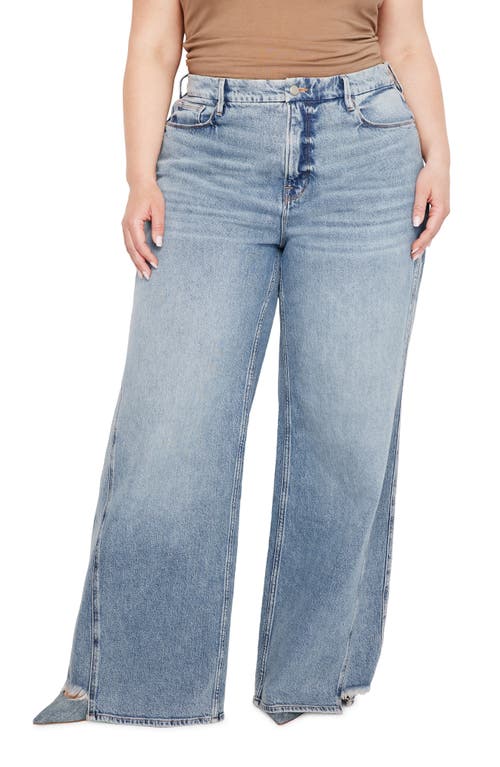 Shop Good American Good Skate Ripped Hem Wide Leg Jeans In Indigo667