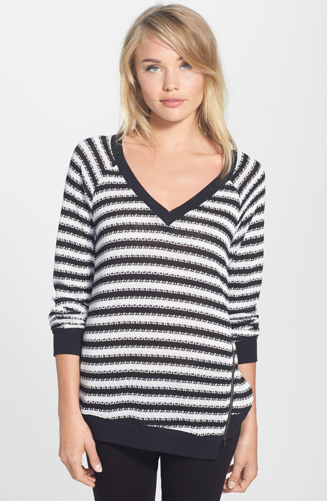 Sanctuary 'Fawn' Stripe Zip Hem Sweater Nordstrom