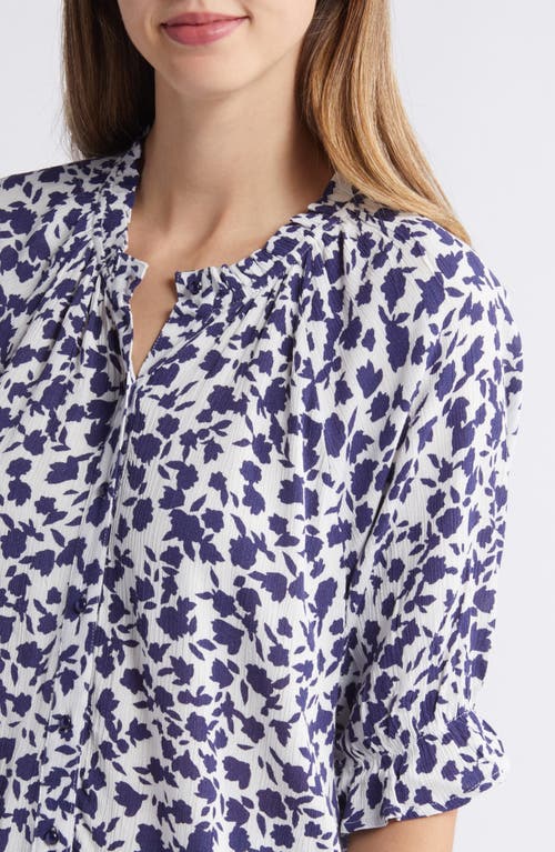 Shop Bobeau Print Ruffle Blouse In Ivory/navy