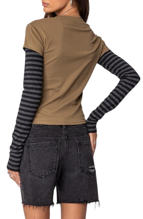 Edikted Eliana Layered Long Sleeve T-shirt In Olive