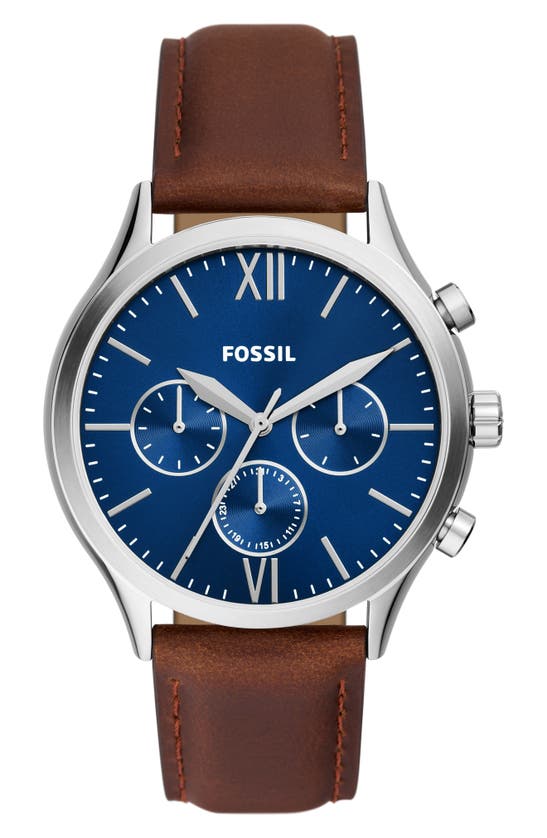 Fossil Fenmore Three-hand Quartz Leather Strap Watch, 44mm In Silver