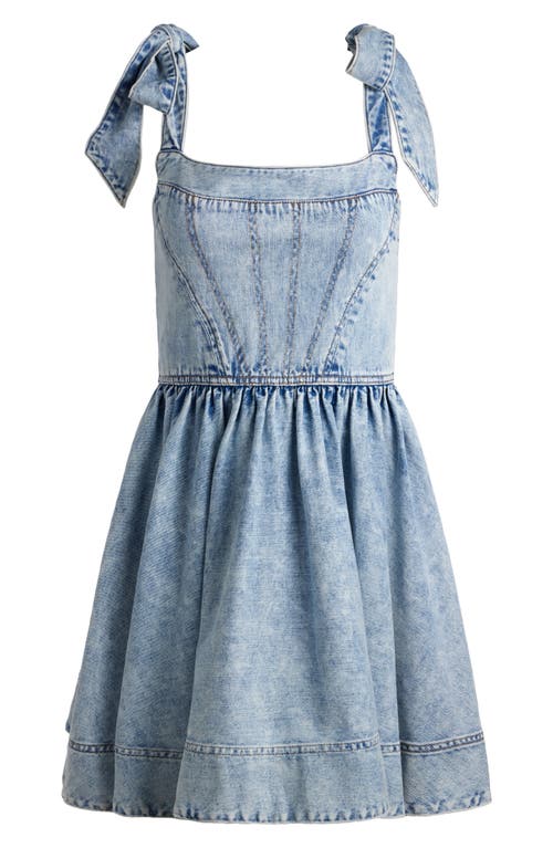 Shop Alice And Olivia Alice + Olivia Amina Corset Denim Fit & Flare Minidress In Fae Ultra Light Blue