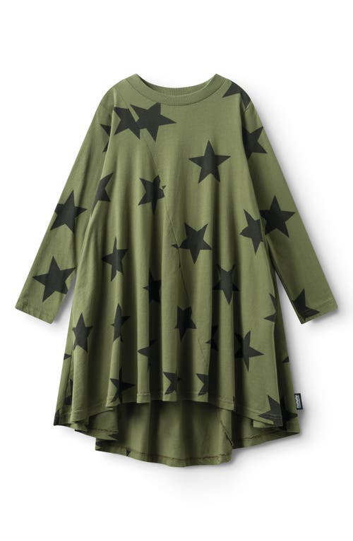 Shop Nununu Kids' Star Print Long Sleeve Cotton Dress In Olive