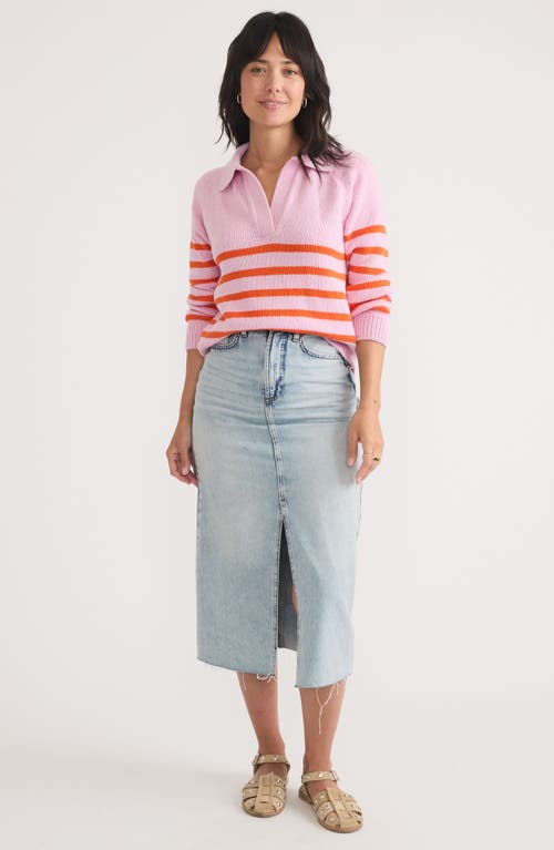 Shop Marine Layer Claire Stripe Wool & Cotton Polo Sweater In Pink/orange Stripe