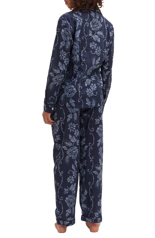 Shop Desmond & Dempsey Long Sleeve Cotton Pajamas In Dorothea Navy