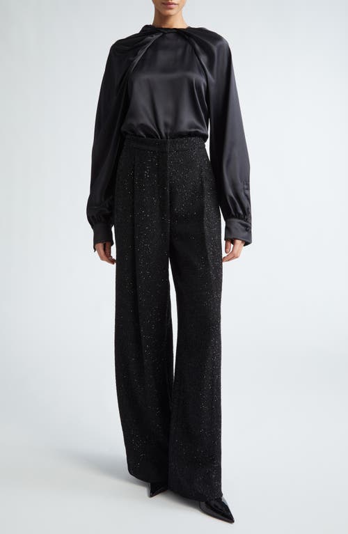 Max Mara Key Twist Detail Draped Silk Satin Top In Black